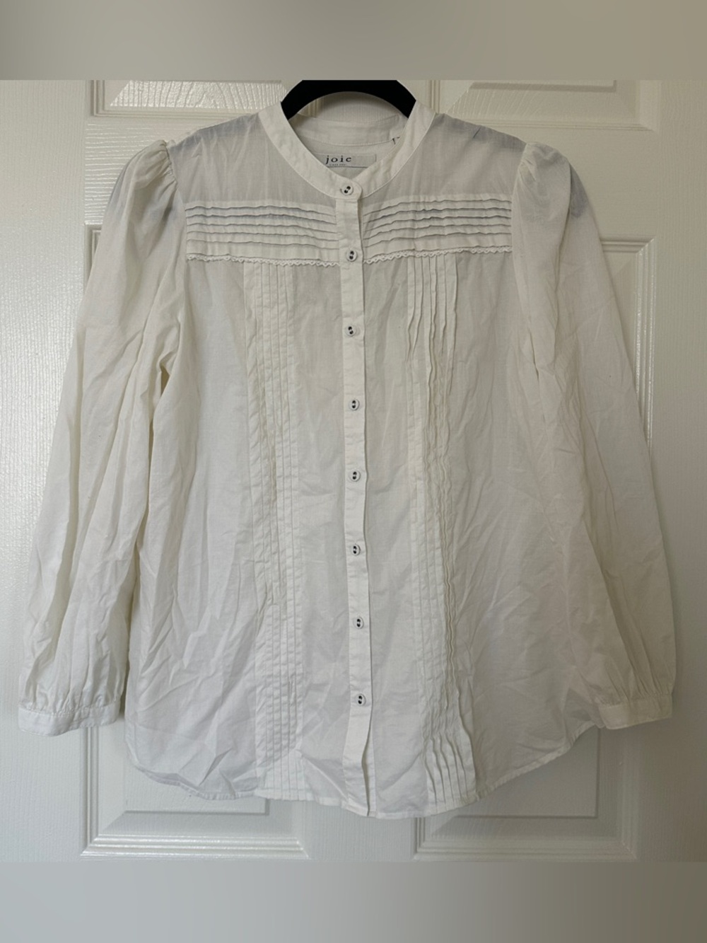 Joie White Blouse Size Small Pintuck Button Front Lightweight Boho Coquette Top